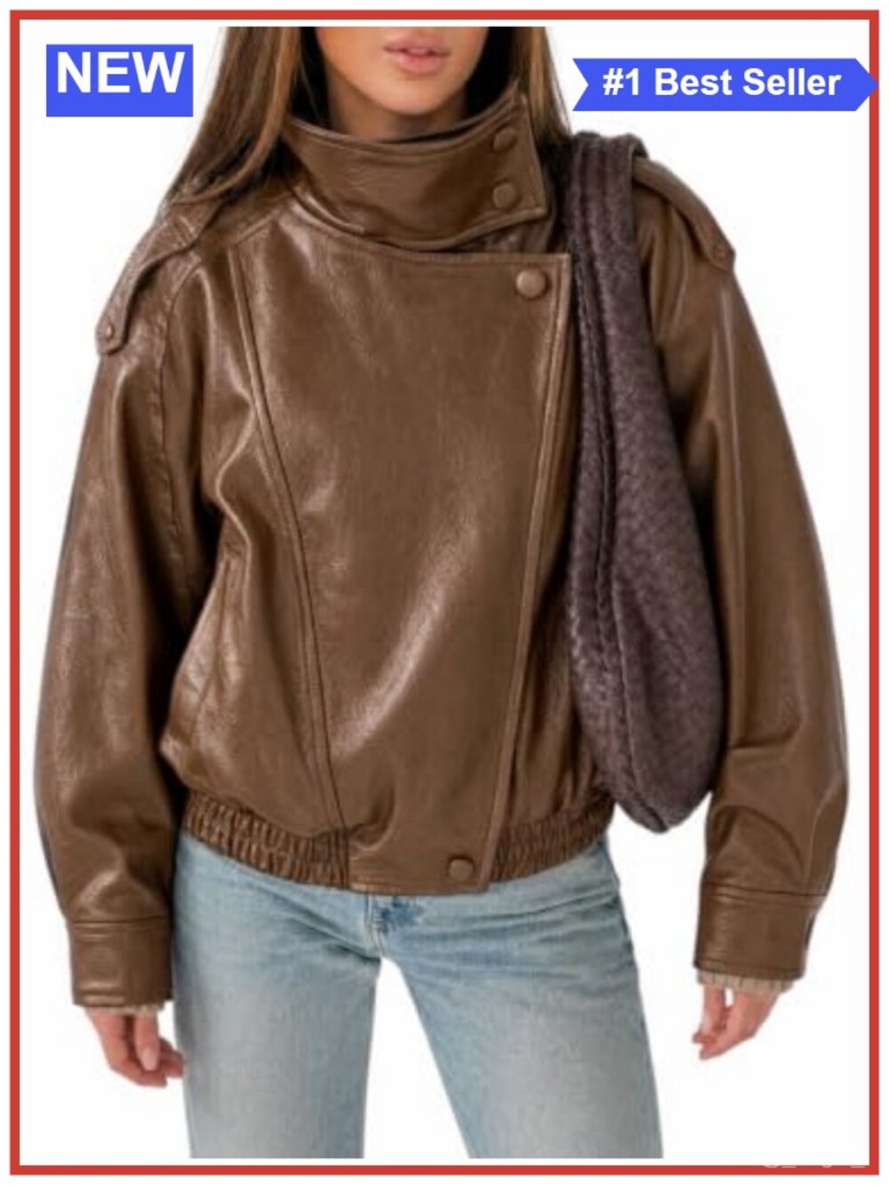 Faux Leather Oversized Zip Up Moto Bomber Jacket